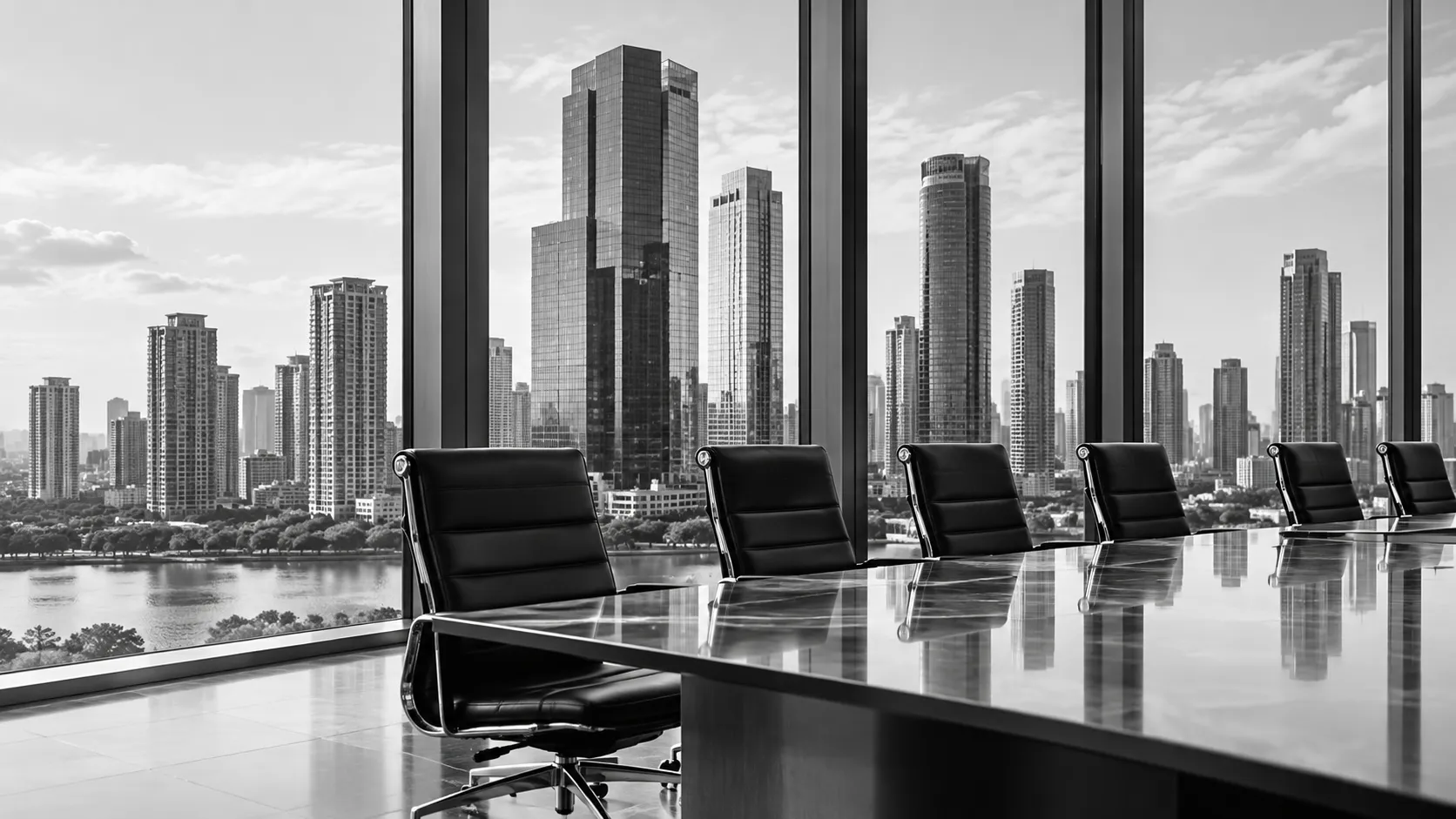 Sala de reunião com vista para a cidade
